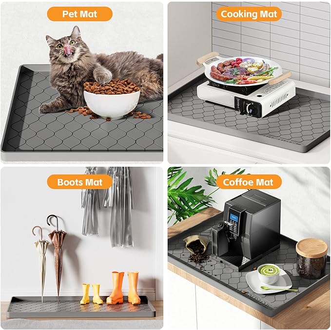 Silicone Under Sink Mat 34" x 19", kitchen Essentials and Gadgets, Shelf liner and Cabinet Protector, Home Organizers and Storage, Waterproof Bathroom Tray