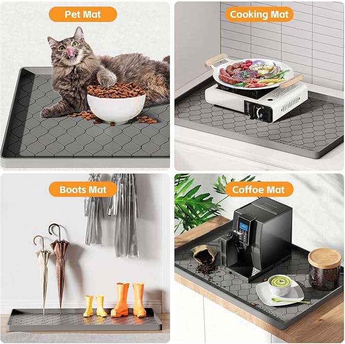 Silicone Under Sink Mat 25" x 22", kitchen Essentials and Gadgets, Shelf liner and Cabinet Protector, Home Organizers and Storage, Waterproof Bathroom Tray