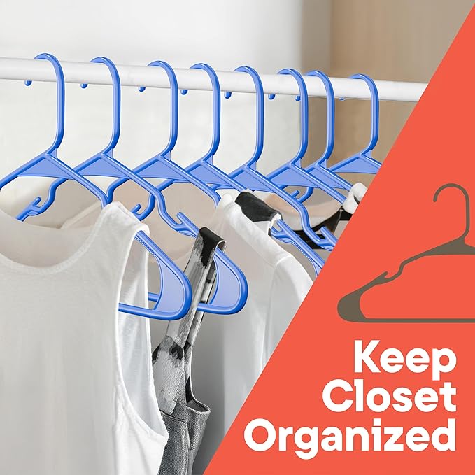 Plastic Clothes Hangers – Heavy Duty Hanger Set, for Organizing Clothes, Dresses, and Coat, Holds Up to 5 lbs, Space-Saving Hangers with Non-Slip Shoulder Grooves, Pack of 80, Blue