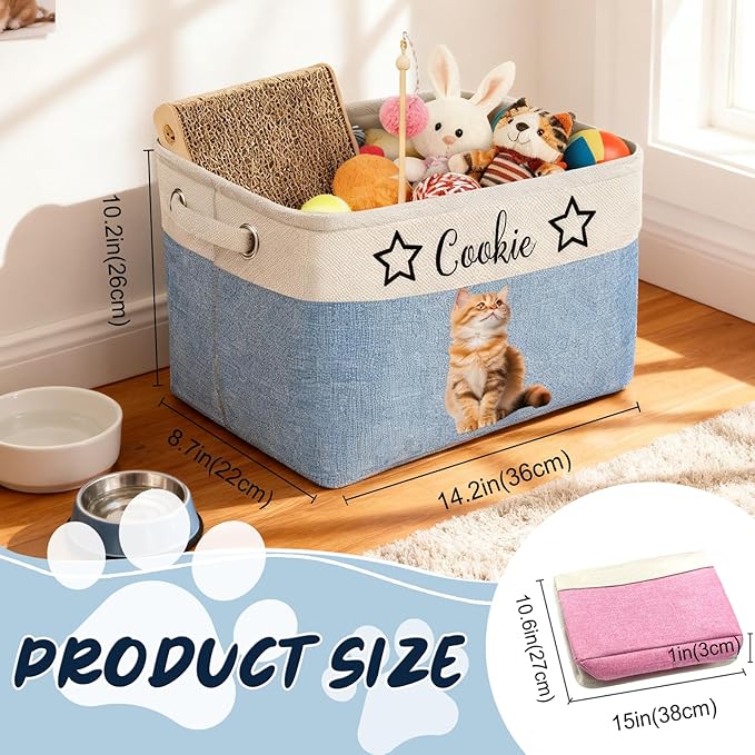 Personalized Dog Toy Basket Custom Pet Toy Box with Name Photo Customized Storage Foldable Organizer Bins for Toys Clothing
