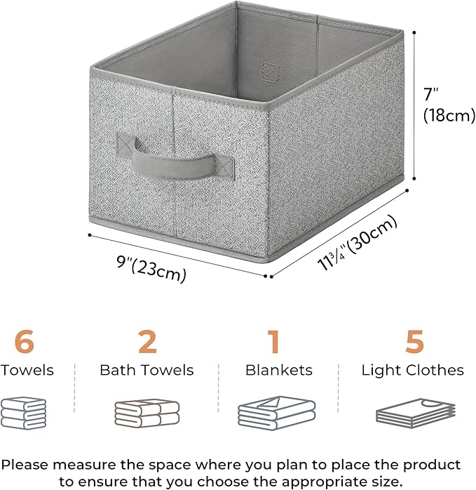 GRANNY SAYS Fabric Storage Bins, Closet Storage Bins for Shelves, Storage Basket with Handles, Collapsible Storage Boxes, Decorative Containers for Living Room Bookshelf, Gray, Medium, 3-Pack