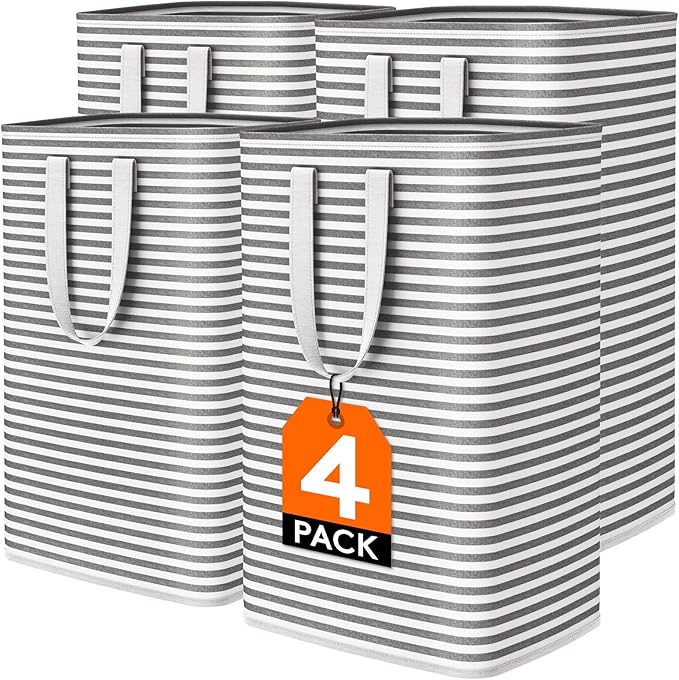 Lifewit 4 Pack Laundry Hamper Large Collapsible Laundry Baskets, Freestanding Waterproof Clothes Hamper with Easy Carry Handles in Laundry Room Bedroom Bathroom College Dorm, Black, 4 x 80L