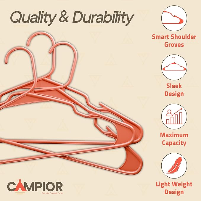 Plastic Clothes Hangers – Heavy Duty Hanger Set, for Organizing Clothes, Dresses, and Coat, Holds Up to 5 lbs, Space-Saving Hangers with Non-Slip Shoulder Grooves, Pack of 50, Brown
