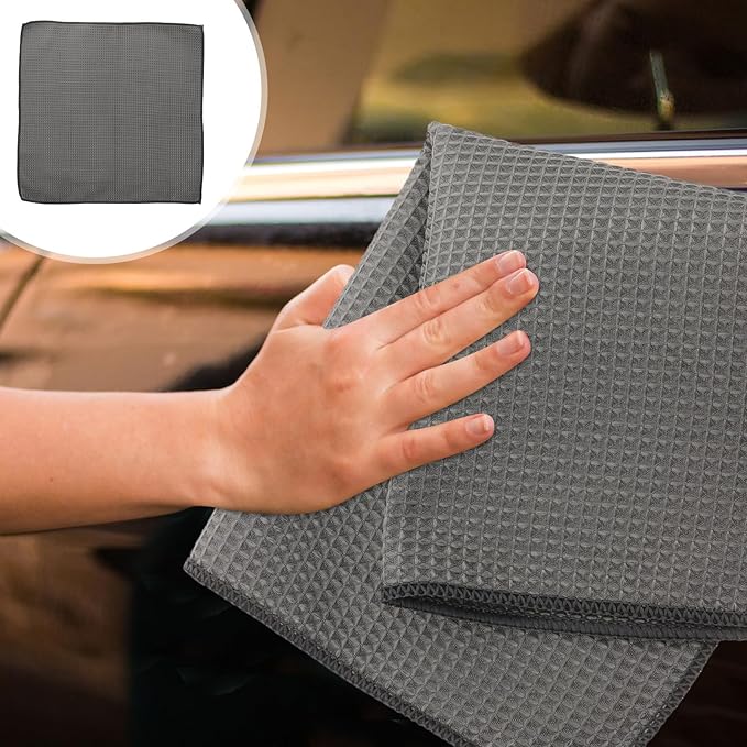 Yardwe Microfiber Car Wash Towel Ultra Absorbent Gray Waffle Weave Cleaning Cloth Car Drying Towel for Automotive Detailing