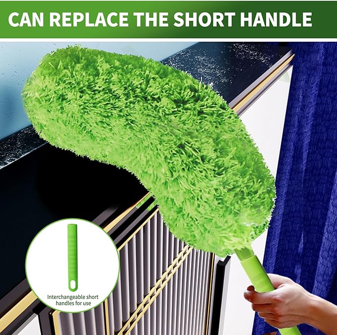 Cobweb Duster with Extension Pole, Washable Cleaning Duster Set with 2 Duster Heads, Corner Brush, 15-110-Inch Telescoping Pole for high Ceiling Fans, Long Duster for high Ceilings，Spider Web Brush
