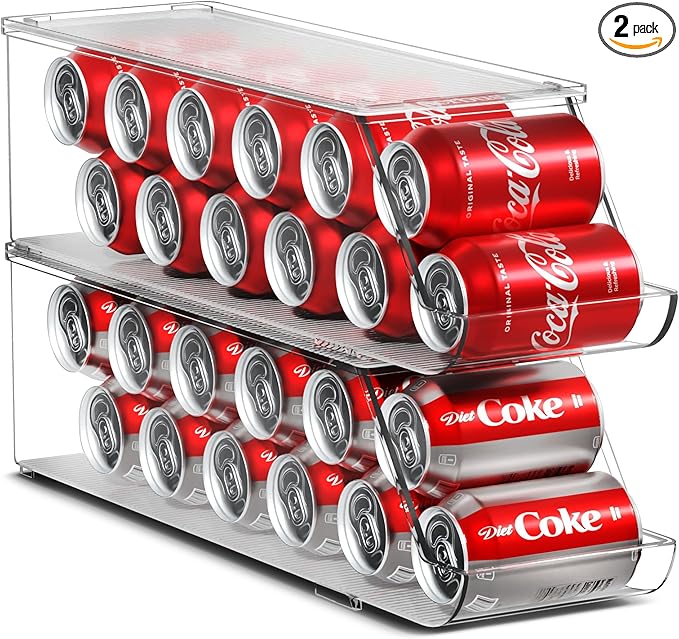 Sorbus Soda Can Organizer for Refrigerator Stackable Can Holder Dispenser with Lid for Fridge, Pantry, Freezer – Holds 12 Cans Each, BPA-Free, Clear Design, (2-Pack)