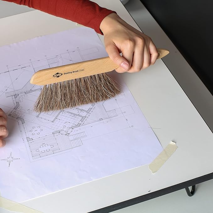 ALVIN Mini Dusting Brush, 2340, 100% Horsehair and Wood Handle, Art, Drafting, and Architecture Cleaning Tool, Great for Students, Hobbyists, and Professionals - 10 Inches