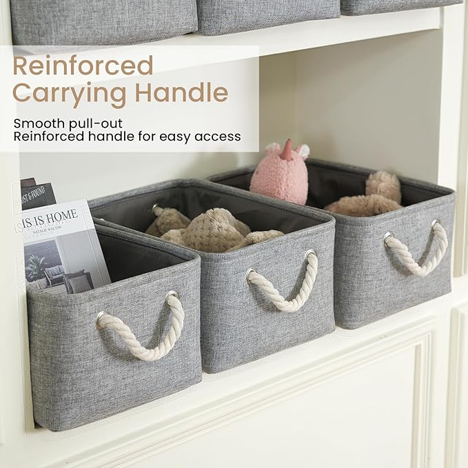 Storage Baskets for Shelves 13.8x9.8x6.7 Inch, Foldable Fabric Storage Bins with Handles, Small Storage Baskets for Organizing Closet, Office, Home Organization (6-Pack, Gray)