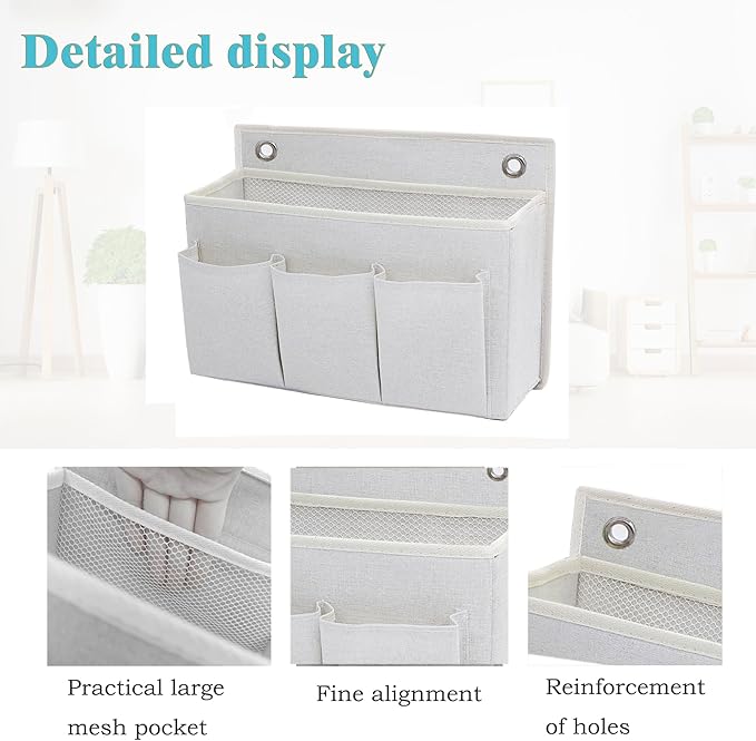 Someteth Wall Hanging Organizer Bag/Hanging Baskets with Large Mesh Compartment & 3 Pockets，Over the Door Organizer Space Saving Storage for Bedroom,RV Camper, Closet (White- 1 Pack)