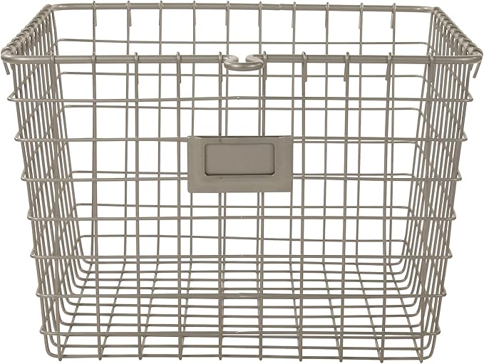 Spectrum Medium Wire Basket with Label Plate Satin Nickel Storage Basket Bin Organizer for Kitchen Pantry Cabinet, Sturdy Steel Heavy Duty Kitchen Wire Basket Storage Bins for Pantry Organization