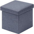 B FSOBEIIALEO Storage Ottoman Cube, Linen Small Foot Seat, for Living Room, Bedroom, Home Office, Dorm Storage Footrest Blue 11.8"x11.8"x11.8"