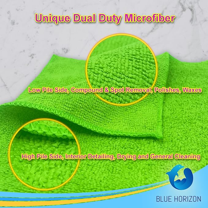 Blue Horizon Microfiber Cleaning Towels, Pack of 24, Ultra Soft Plush Washcloth, All Purpose Premium Microfiber Detailing Cleaning Cloths Reusable Shop Towels (16" x 16", Yellow)