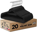 Utopia Home Premium Velvet Hangers 20 Pack - Non-Slip Clothes Hanger with Tie Bar - Black Hangers with 360 Degree Rotatable Hook - Heavy Duty Coat Hanger