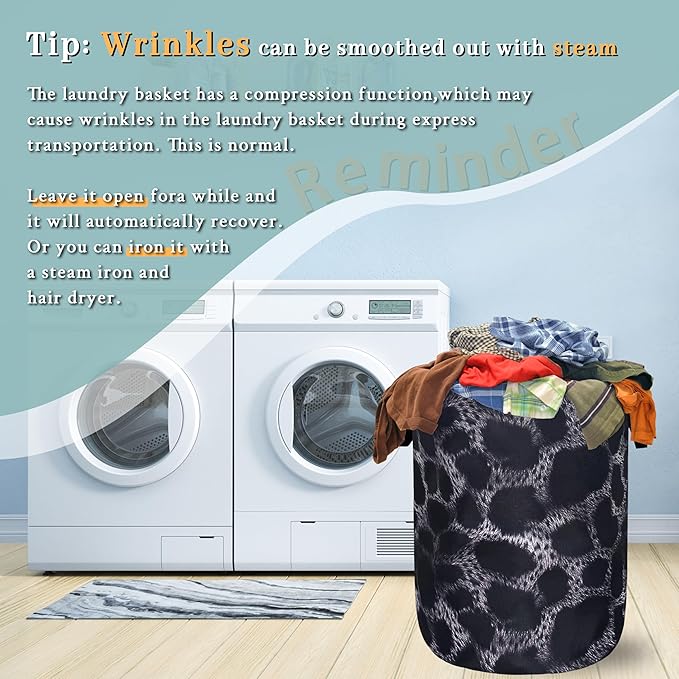 Grey Black Leopard Print Laundry Basket Foldable Animal Leopard Laundry Hamper Oxford Cloth Colorful Tote Bag Clothes Toy Storage Bucket For Bathroom/Laundry Storage/Bedroom 18.9 x 16.5 Inch