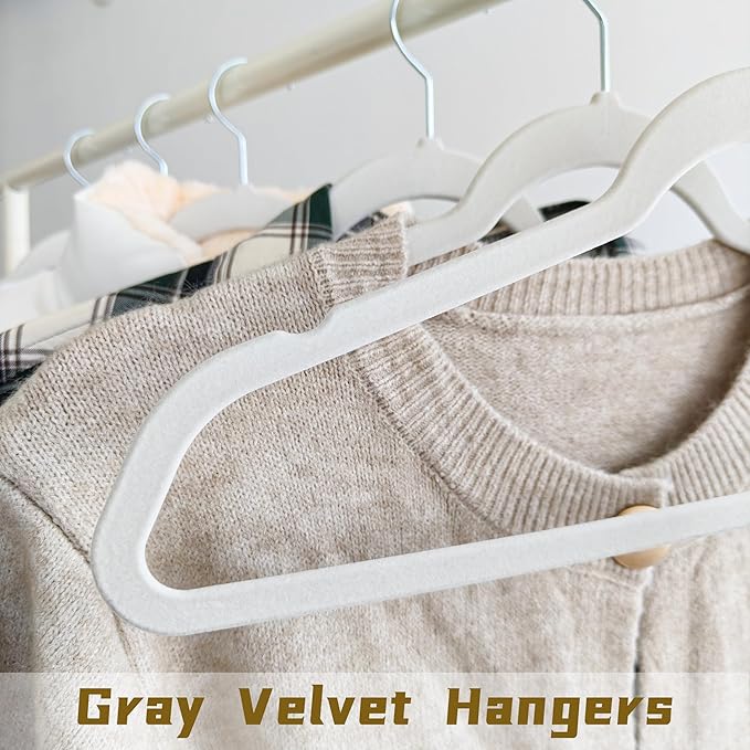Gray Velvet Hangers 30 Pack, Anti-Slip Slim Space Saving Hangers with 360° Swivel Hook, 17.7 Inch Velvet Clothes Hangers for Coats,Sweater,Jackets,Dresses, Shirts, Suits & T-Shirts (Gray, 30)