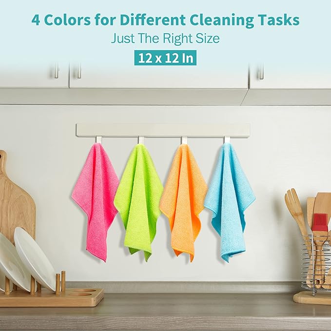 HOMERHYME Microfiber Cleaning Cloth, 20 Pack Cleaning Rags, 12" x 12" Lint Free Shop Towels, Washable Reusable Microfiber Towels for Cars Kitchen Automotive House Office