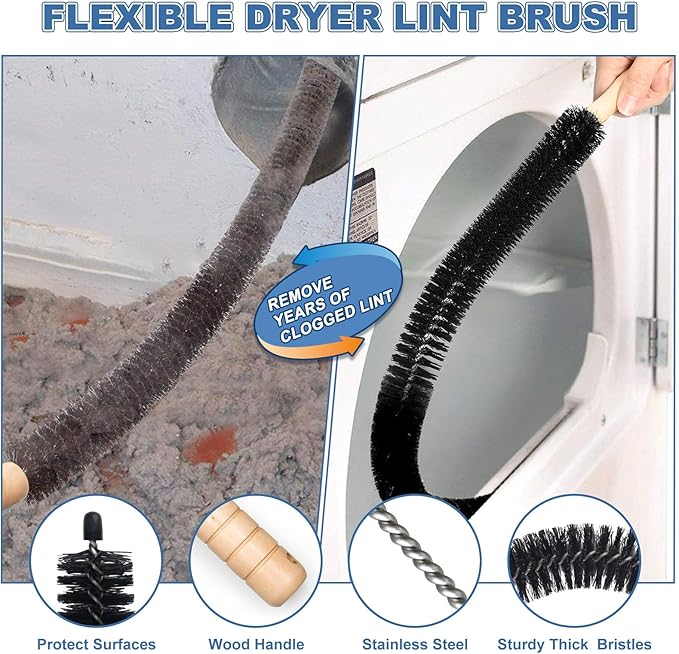 2 Pieces Dryer Vent Cleaner Kit Compatible with Most Vacuum Cleaner, Dryer Lint Brush and Vacuum Hose Attachment, Quickly Lint Remover, Deep Gray