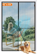MAGZO Magnetic Screen Door Fit Door Size 42 x 83 Inch, Screen Size 44" x 84" Strong Magnet French Door Screen, Heavy Duty Fiberglass Door Mesh with Hook & Loop for Sliding Door, Gray