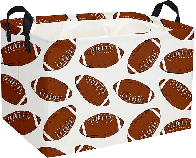 Rectangular Football Basket,Kids Baskets for Kids.Waterproof PE Coating Cute Bins with Handles.Boys Basket,Toys Box,Books Baskets,Gifts Box. (Rugby)