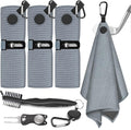 3 PCS Magnetic Golf Towels with Brush and Divot Tool, Microfiber Golf Towel with Wire Cleaning Cloth for Men, Industrial Strength Magnet for Strong Hold to Golf Bags, Carts or Clubs (3 Pack Gray)