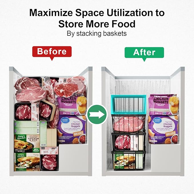 iSPECLE Freezer Organizer Bins - For 5 Cu.Ft Deep Freezer with 4 Pack Chest Freezer Organizer and Inventory List Board Track Food, Stackable to Maximize Vertical Space, Easy Access without Digging