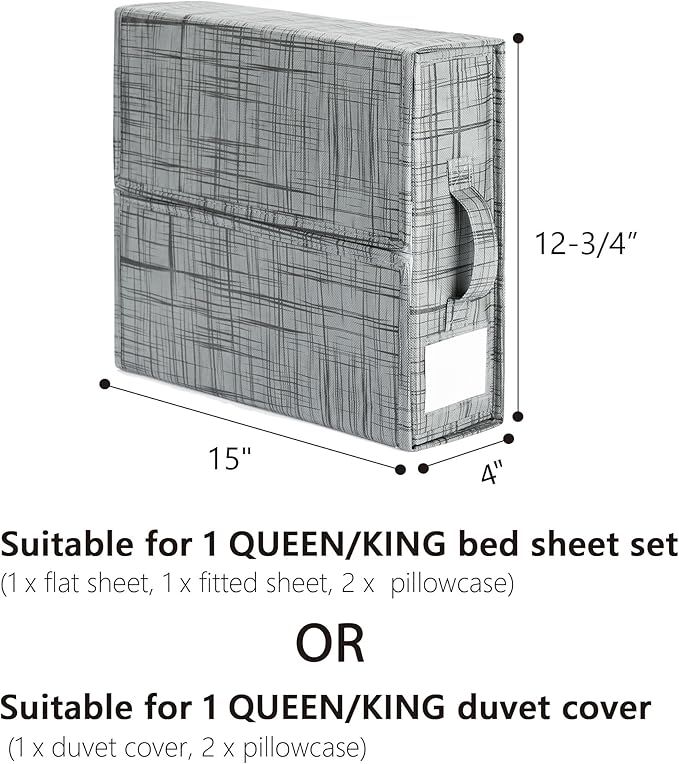 SUOCO SheetCube Bed Sheet Organizers and Storage 2 Pack, Foldable Linen Closet Organizer, Bedding Folder Storage Box Container for Blanket, Duvet Cover Set, Bed Sheet Set - Pattern Grey