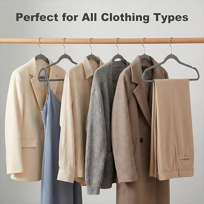 HOUSE DAY Quality Plastic Hangers 100 Pack - Heavy Duty Non-Velvet Hangers with Non Slip Notches & 360° Swivel Hook - Slim Space Saving Clothes Hangers Ideal for Coats Shirts Jackets Dresses (Gray)