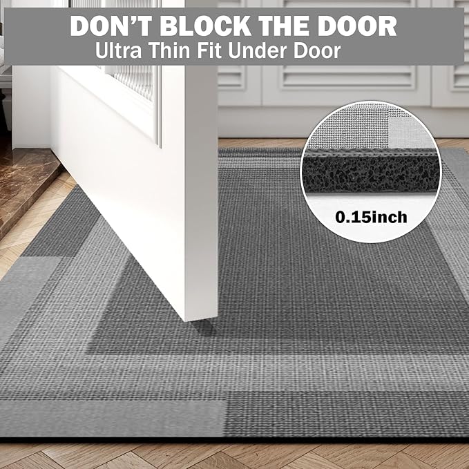 YDKGL Non Slip Long Bathroom Runner Rug Bath Mat, Rubber Backing Ultra Thin Bathroom Rugs Fit Under Door Quick Dry Super Absorbent Washable Shower Mat for Bathtub Sink Floor, Dark Grey 17"x59"