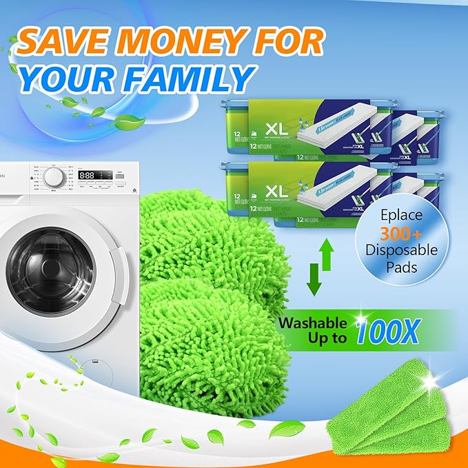 6 Pack XL Reusable Microfiber Mop Pads for Swiffer XL Mop - Dry Sweeping & Wet Mopping Cloths for Floor, Wall & Window Cleaning