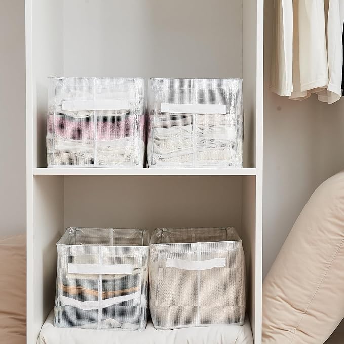 Clear Large Storage Baskets for Shelves, Collapsible Storage Bins with Handles for Clothes, Sheets, Books | Shelf Baskets for Home and Closet Organizer (Clear, 3 Pack)