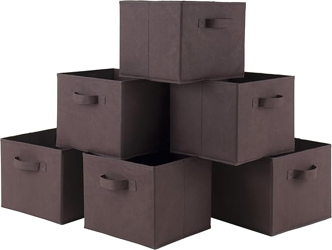 Winsome Capri 6-Pc Foldable Fabric Basket Set, Black - Durable Storage Solution for Home and Office Organization