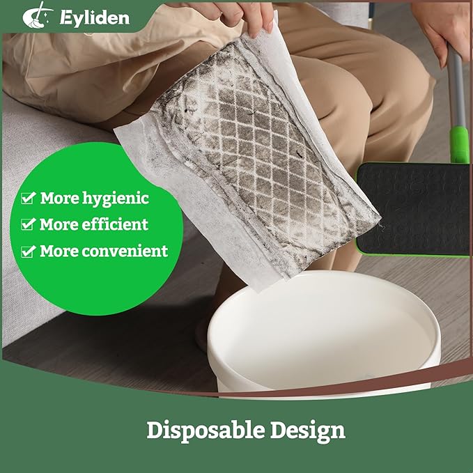 Eyliden 24-Count Disposable Wet Mop Pads Refills, Pre-Moistened with Cleaner Universal for 10 inch Sweeper Mops - Multi-Surface Hardwood, Laminate & Tile Floors