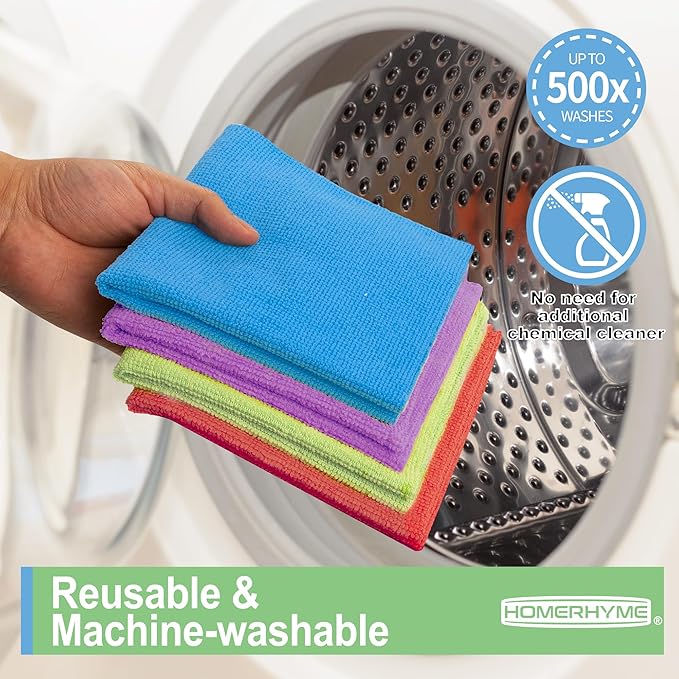 HOMERHYME Microfiber Cleaning Cloth, 150 Pack Cleaning Rags,12" X 11" Lint Free Dish Towels Wash Cloths, Reusable Microfiber Towels for Home and Kitchen Bathroom Apartment Cleaning Supplies, Assorted