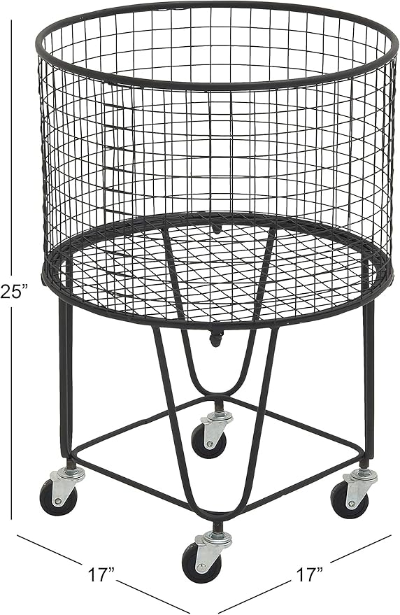 CosmoLiving by Cosmopolitan Metal Storage Cart Deep Set Rolling Mesh Laundry Basket , 18" x 18" x 24", Black