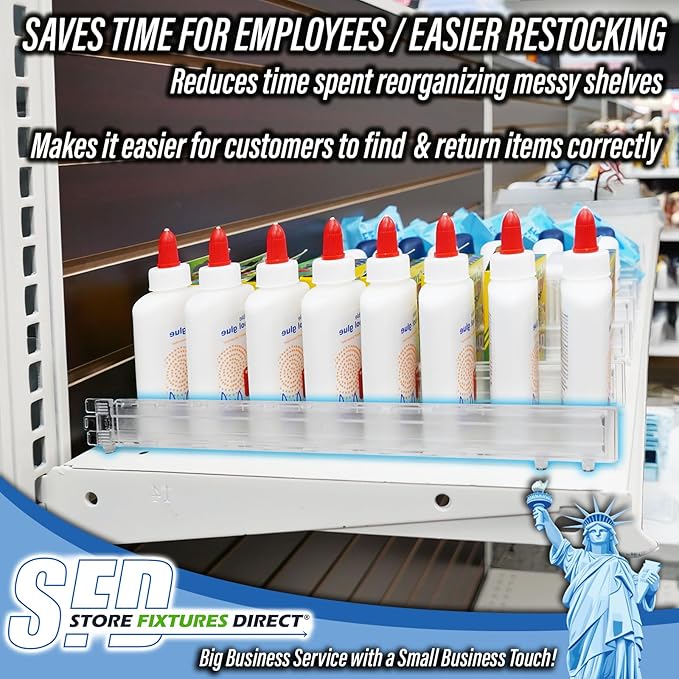STORE FIXTURES DIRECT Adjustable Gondola Shelf Dividers - Retracting Item Organizer for Shelves 8" to 12" D - 50 Pack