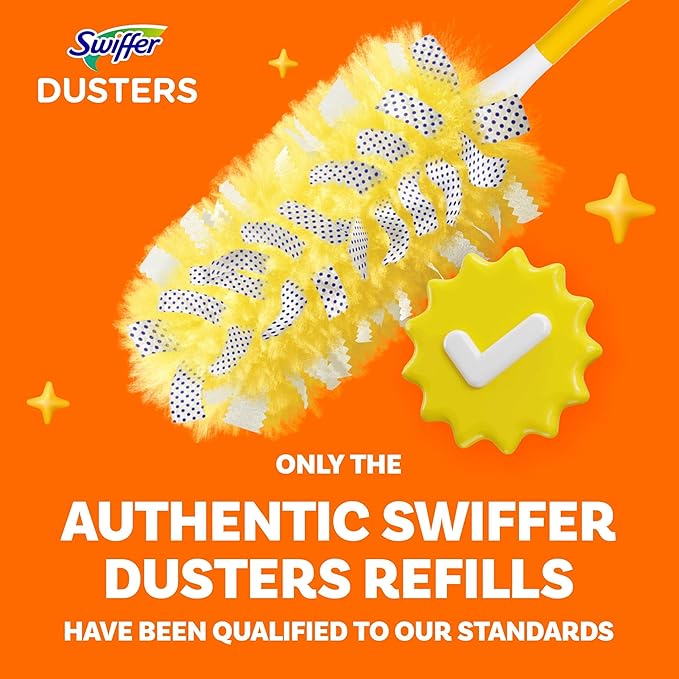 Swiffer Dusters Refill for Cleaning, Feather & Microfiber Duster Disposable Alternative, for Dusting Furniture, Blinds, Ceiling Fans, Walls, Helps Remove Allergens, Heavy Duty, Unscented, 11ct