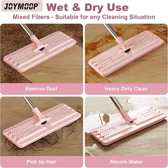 JOYMOOP Mop Replacement Pads, Reusable Microfiber Mop Pads for 13-inch Flat Mop and Mop Bucket Set, Pack of 2 Refills - Grey and Pink