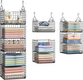 5 Tier Closet Hanging Organizer and Storage Separable Hanging Closet Shelves with 4 Hooks 2 Adjustable Dividers, Wire Storage Basket Bins for Clothing Sweaters Socks Dolls Handbags, Foldable