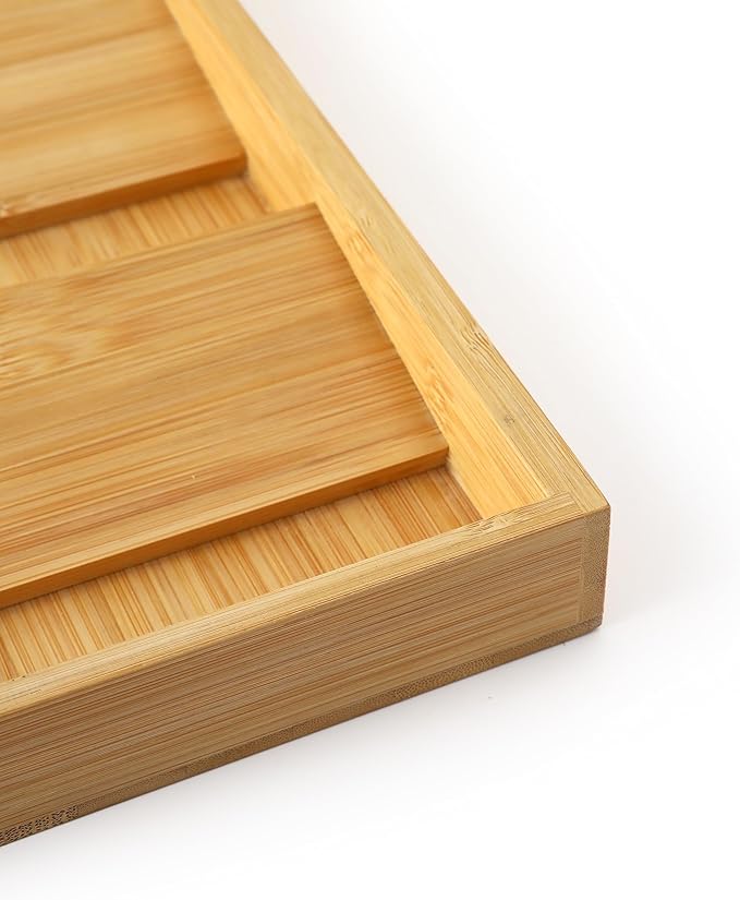 QUEENKAY Expandable Bamboo Spice Drawer Organizer, 4 Tier Spices Rack for Cabinet, Kitchen Seasoning Organization Storage Insert (Jars Not Included, From 12" to 22" Wide)