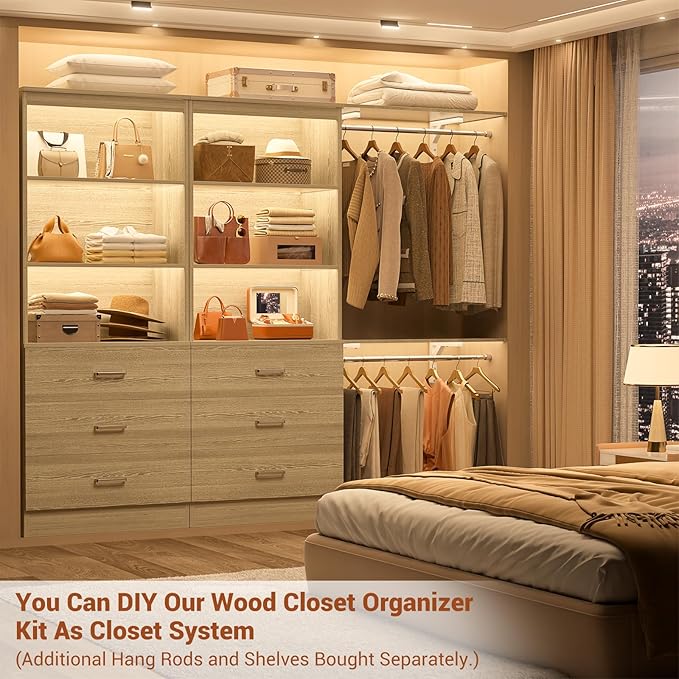 Aheaplus 23.6" Closet Drawers System, Wood Closet Organizer System with 3 Drawers, Modular Small Walk-in Closets Storage Unit, White Oak1 (23.6"L x 13.8" W x 71" H)