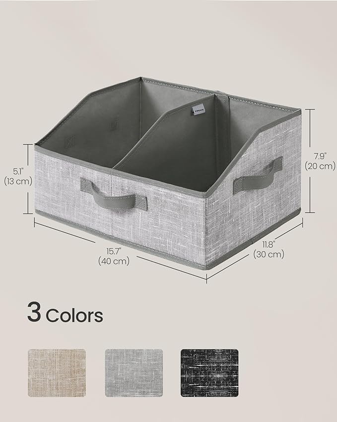 SONGMICS Set of 6 Storage Baskets, Foldable Storage Bins with Removable Dividers, Fabric Boxes, 15.7 x 11.8 x 7.9 Inches, Closet Organizers, 3 Handles, for Living Room, Cattail Gray URFB0140G01