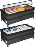 Kitstorack 2Pack Height-adjustable Under Bed Storage with Wheels, Under Bed Storage Containers,Under Bed Shoe Storage Organizer with Clear Window&Label, Suitable for Clothes Storage, Black