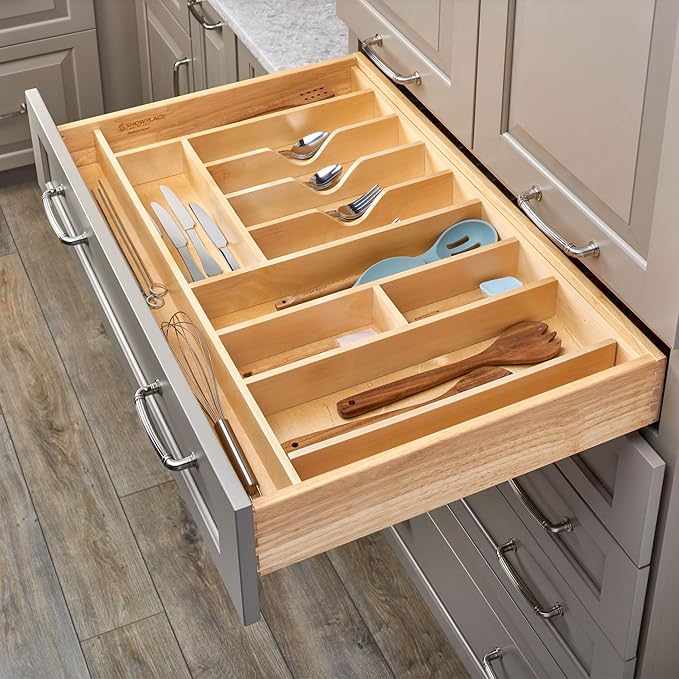 Rev-A-Shelf Wood Trim-to-Fit Utensil Drawer Insert Organizer, 33" x 22" - Spoons, Forks, Silverware, and Cutlery Drop-In Storage Tray for Kitchen Cabinet Organization, 4WUTCT-36-1