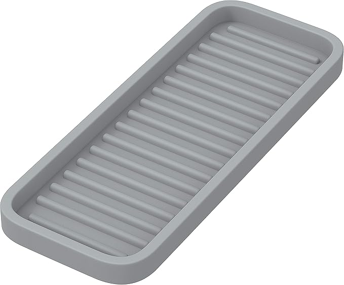 ZAPPOWARE Silicone Kitchen Sink Caddy Sponge Holder 9x3.5 (1-pack) Gray - Bathroom Vanity Tray Organizer, Soap Tray for Dish Scrubber, Soap Dispenser