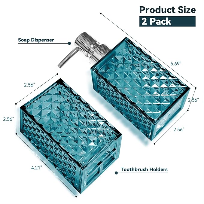 2PCS Lake Blue Bathroom Accessories. Contain Soap Dispenser and Toothbrush Holder Set. Boho Bathroom Set for Blue Bathroom Décor