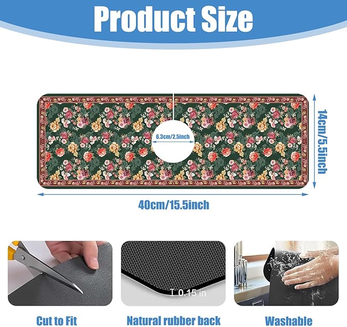 Sink Faucet Absorbing Mat Colorful Flowers Sink Splash Guard Drying Mat for Kitchen Bathroom Faucet Sinkmat 15.5"X5.5"