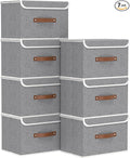 Yawinhe Storage Bins with Lids, Closet Baskets, Washable and Leather Handle, Collapsible Boxes for Home, Grey, 17.7''Lx11.8''Wx11.8''H, 7-Pack, USNK024GX-7
