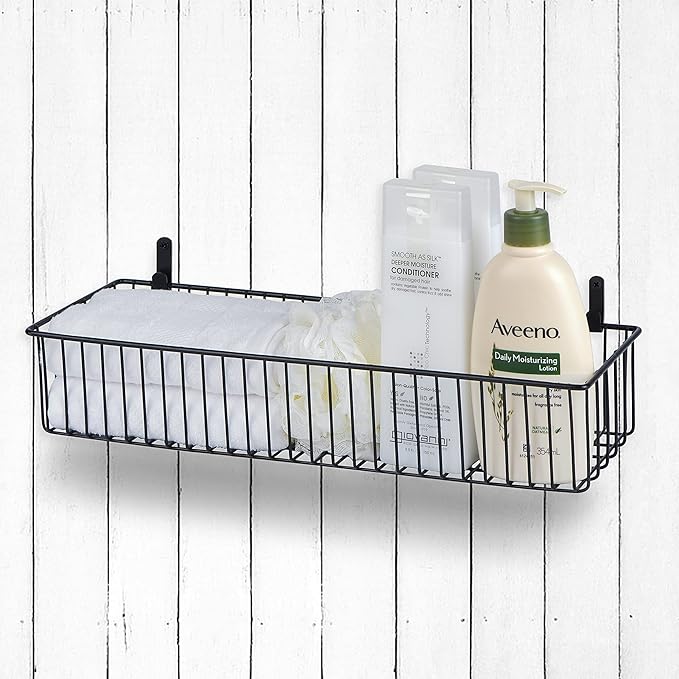 Wetheny Farmhouse Decor Metal Wire Organizer Storage Basket (2 Pack)-Toilet Paper Storage-Organization and Storage for Bedroom, Bathroom, Kitchen Cabinets, Pantry, Laundry Room, Closets (Black)