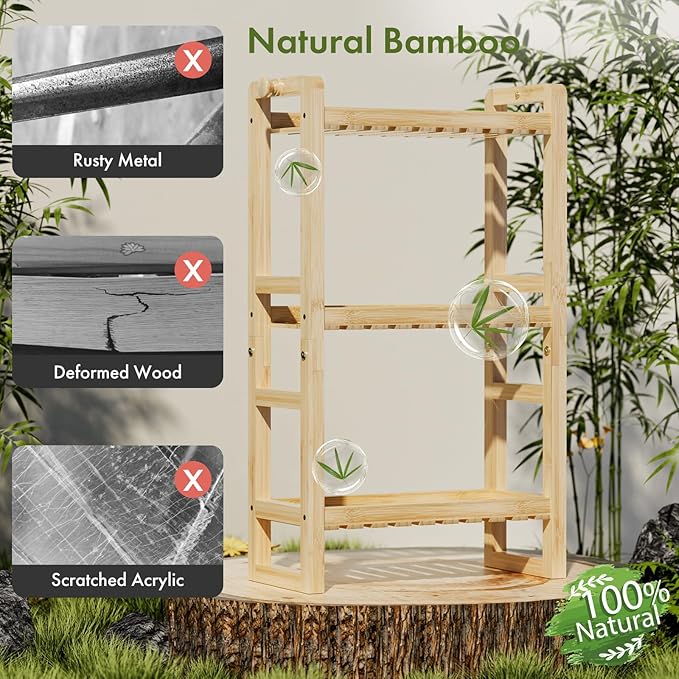 AmazerBath Bamboo Over The Toilet Storage Shelf - 3-Tier Bathroom Organizers and Storage Shelves, 2 in 1 Dual Stable Above Over Toilet Bamboo Shelf Home Storages Rack for Small Bathroom, Space Saver