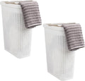 Mind Reader Slim Laundry Hamper with Lid, 40L Clothes Basket, Premium Wicker Design, Plastic, Set of 2, White